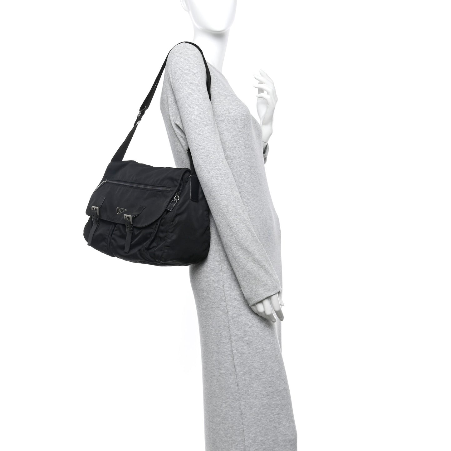 Tessuto Nylon Saffiano Vela Messenger Bag Black