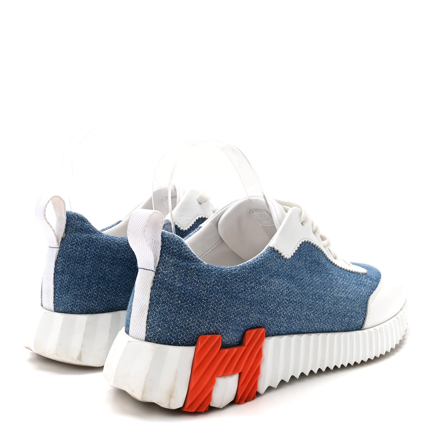 Hermes Denim Suede Goatskin Bouncing Sneakers 37 Bleu Clair White 5 of 9