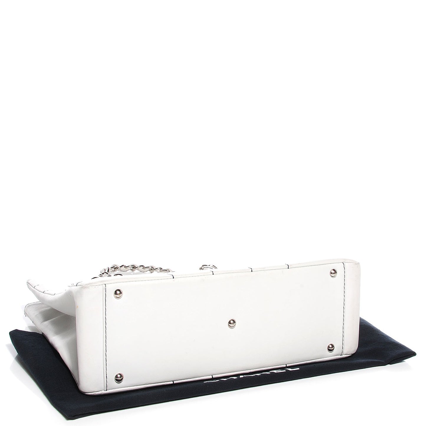 Lambskin Contrast Stitched Shopping Tote White
