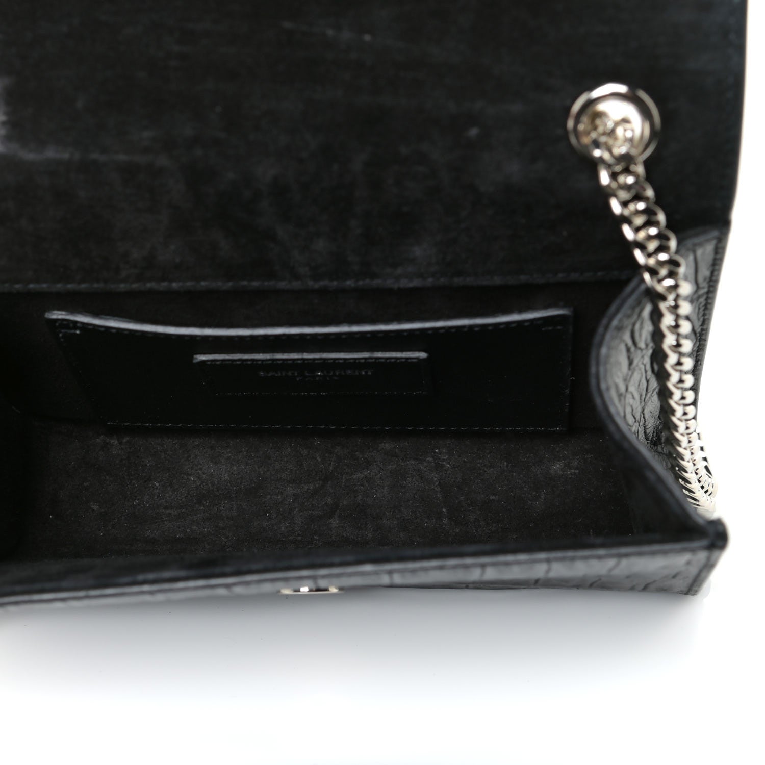 Saint Laurent Calfskin Crocodile Embossed Monogram Small Kate Tassel Satchel Black 6 of 9