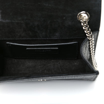Saint Laurent Calfskin Crocodile Embossed Monogram Small Kate Tassel Satchel Black 6 of 9