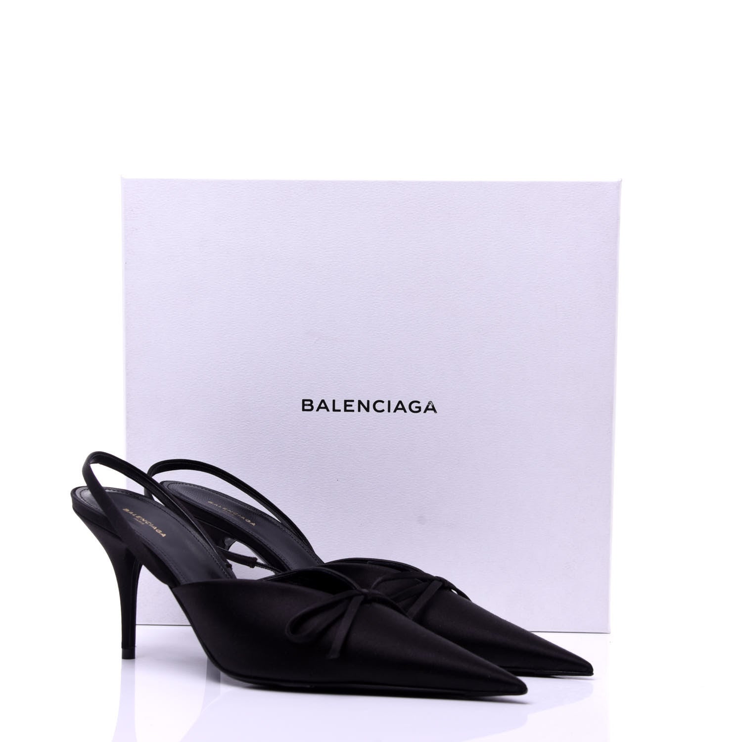 Balenciaga Satin Pointed Toe Knife Slingback Mules 39 Black 11 of 11