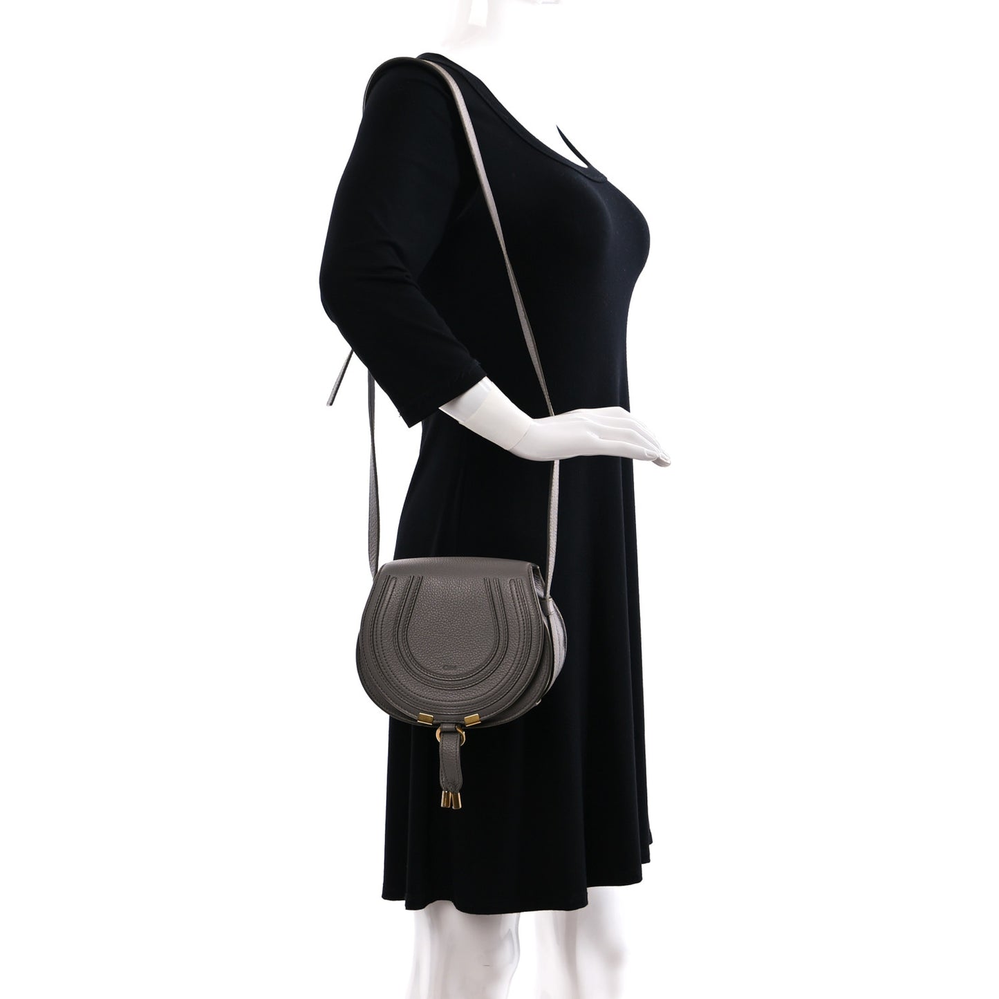 Calfskin Mini Marcie Round Crossbody Bag Cashmere Grey