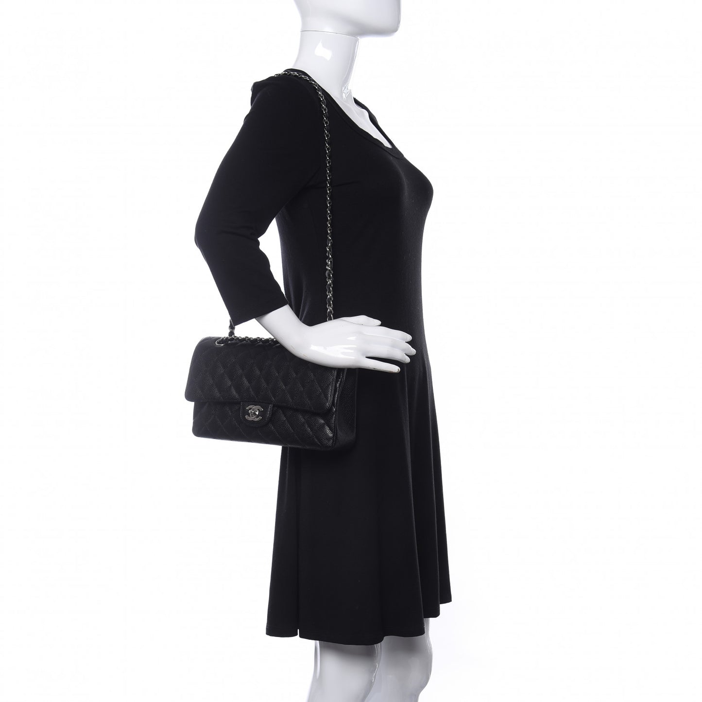 Caviar Quilted Medium Double Flap Black