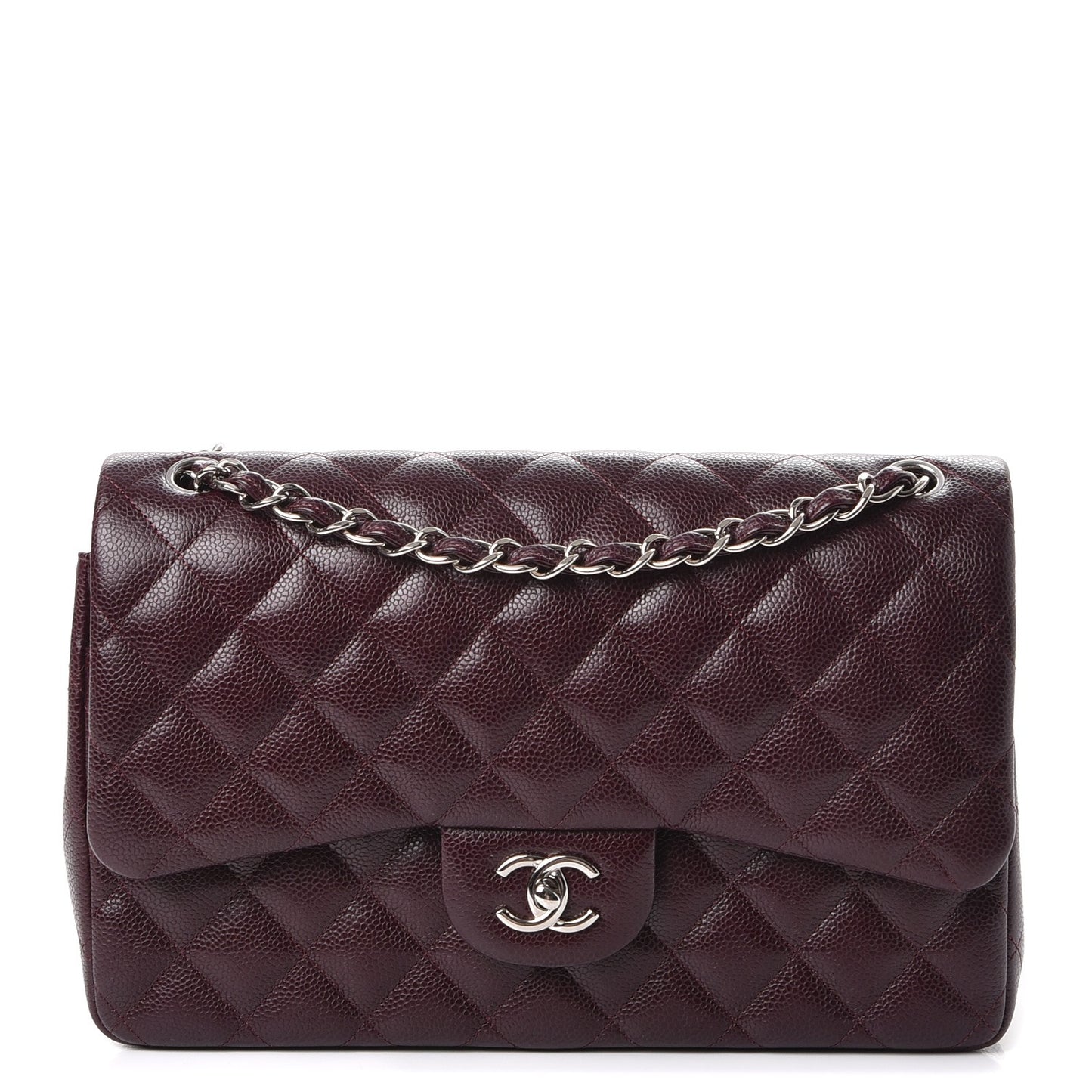 Caviar Quilted Jumbo Double Flap Burgundy