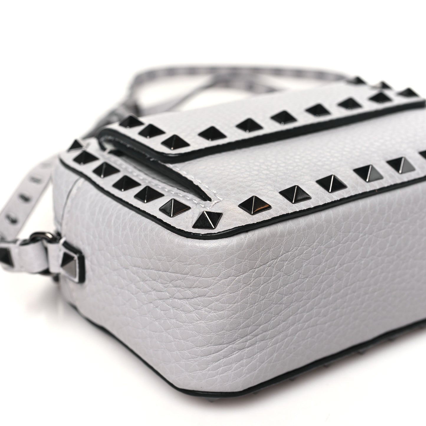 Grained Calfskin Small Rockstud Flap Pocket Camera Crossbody Bag Pastel Grey