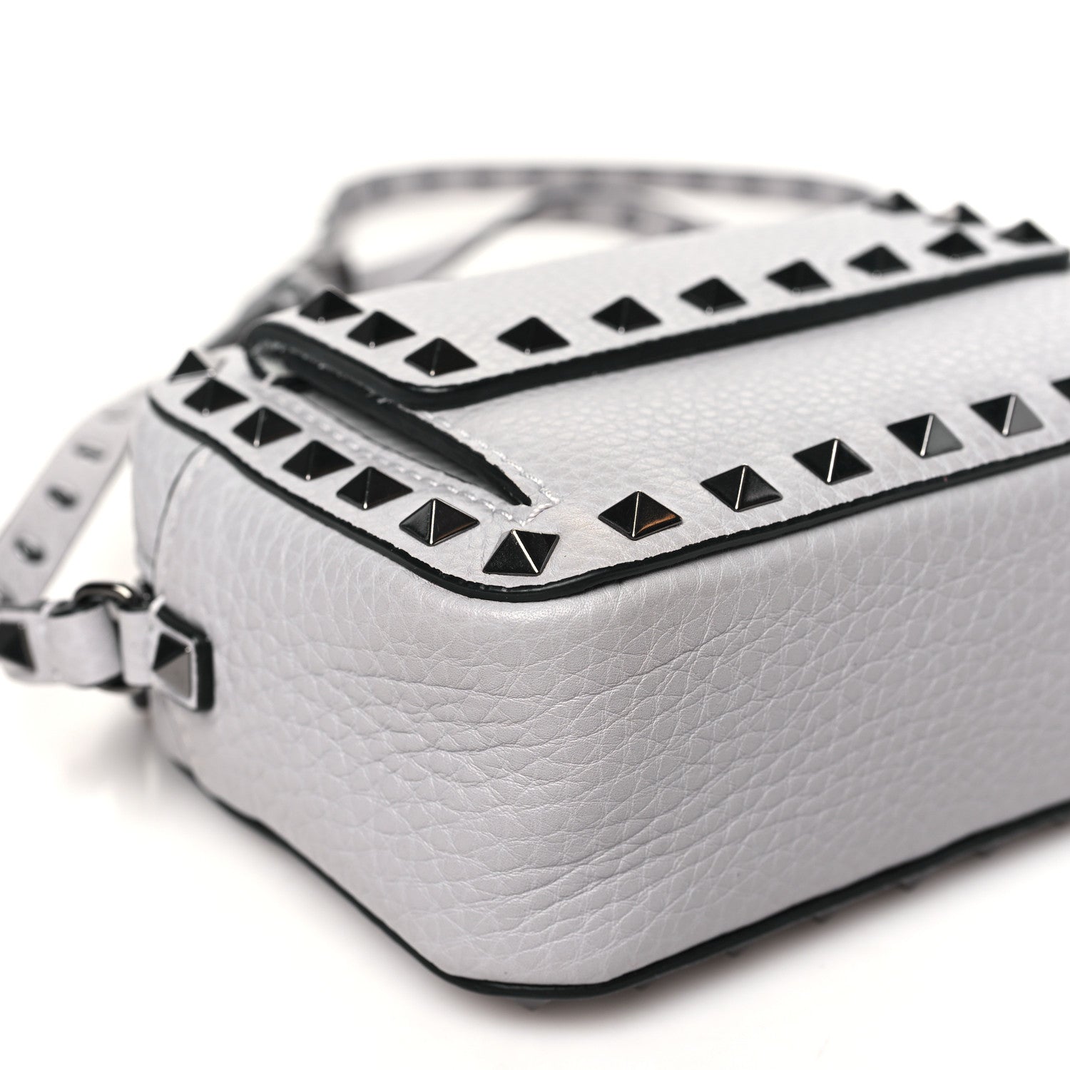 Valentino Garavani Grained Calfskin Small Rockstud Flap Pocket Camera Crossbody Bag Pastel Grey 8 of 10