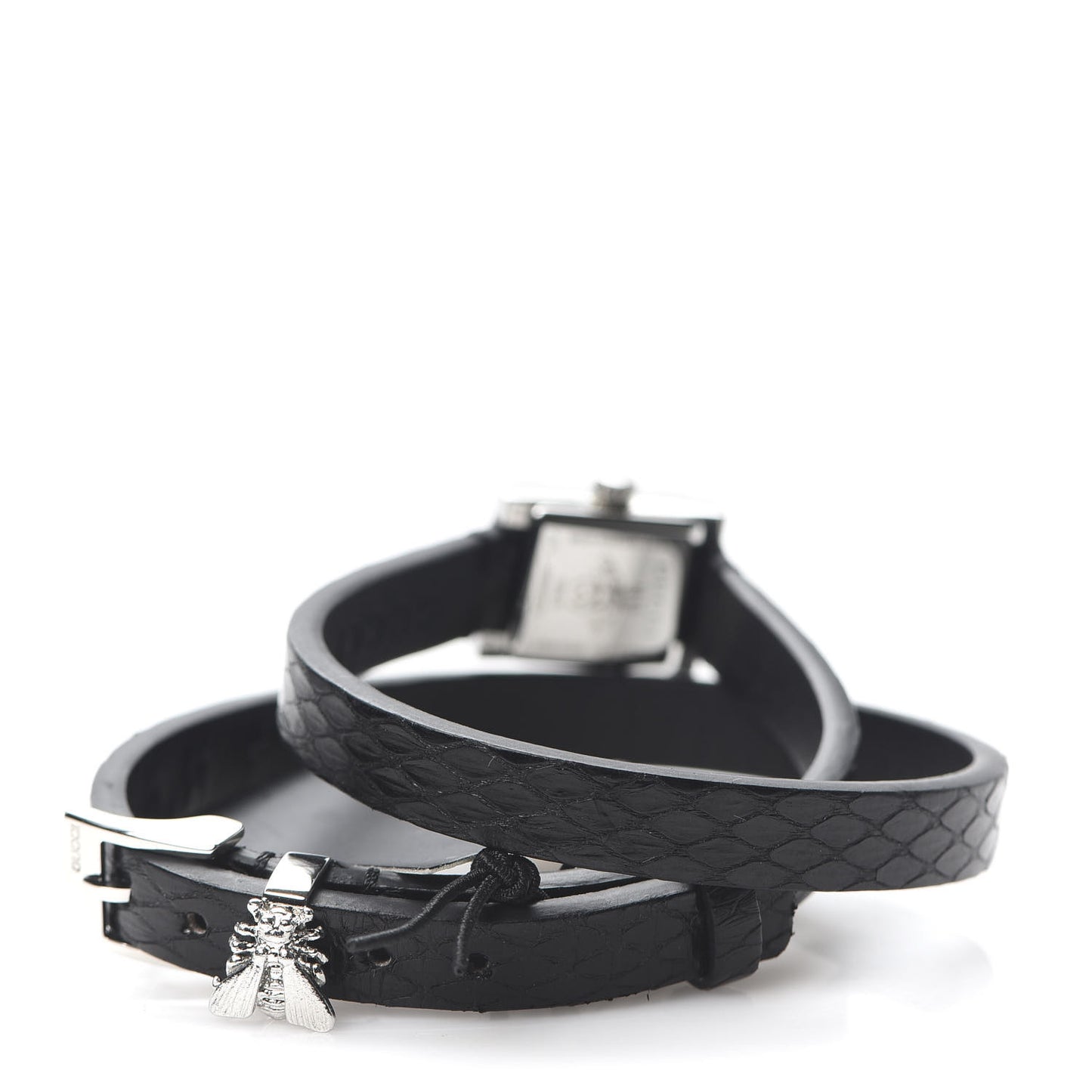 Stainless Steel Lizard 14mm G-Frame Square Double Wrap Quartz Watch Black