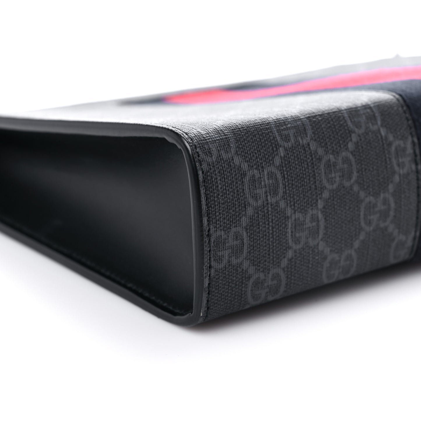 GG Supreme Monogram Selleria Calfskin Web New Web Cosmetic Case Black