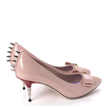 Gucci Patent GG Bow Sadie Spike Mid Heel Pumps 37.5 Perfect Pink 4 of 10