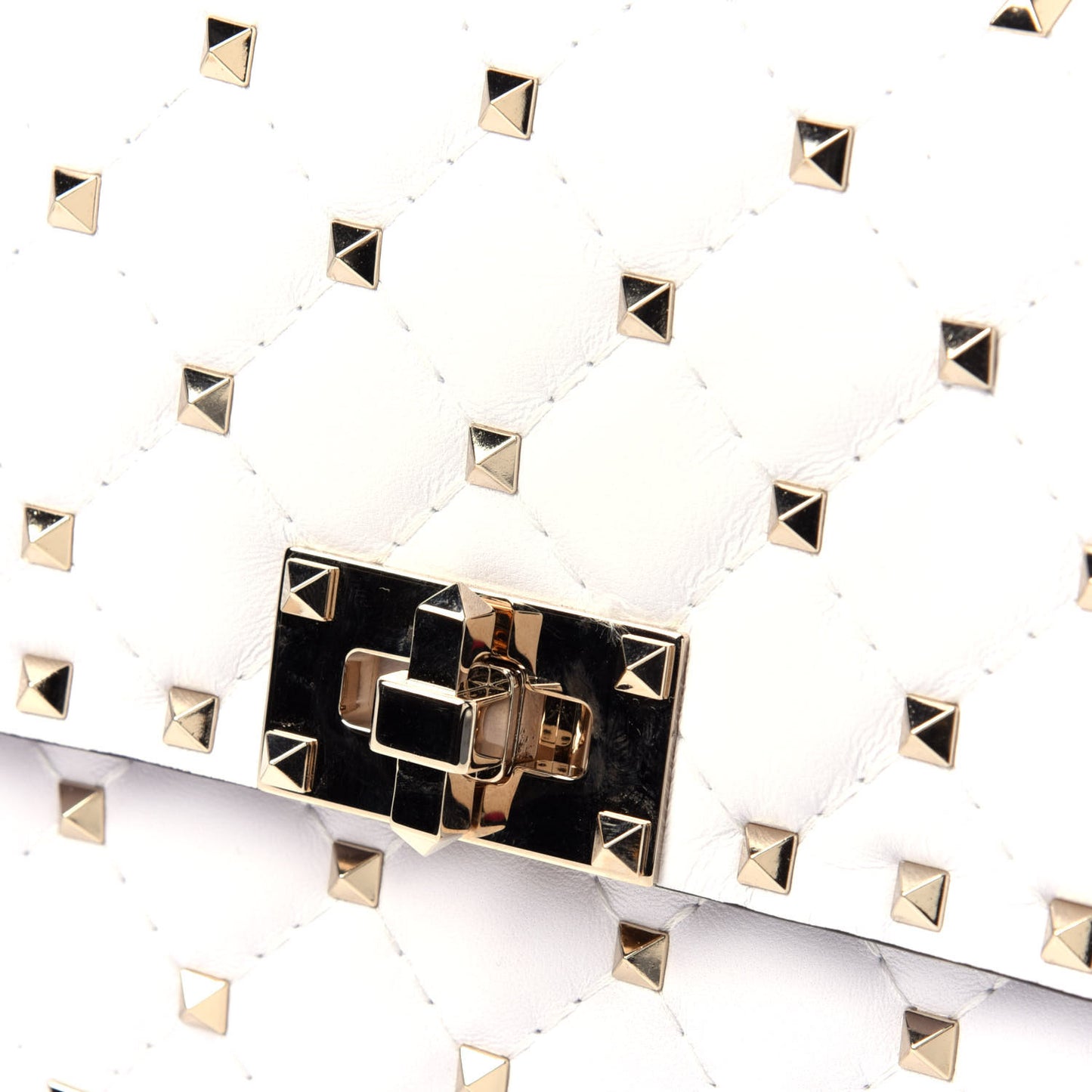 Lambskin Rockstud Spike Wallet on Chain White