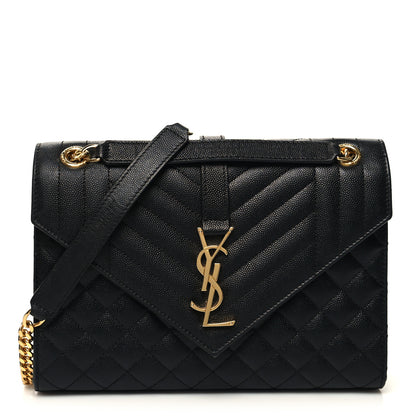 Saint Laurent Grain De Poudre Textured Mixed Matelasse Triquilt Medium Monogram Satchel Black 1 of 10