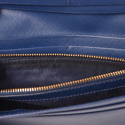 Prada Saffiano Metal Continental Flap Wallet Bleuette 9 of 9