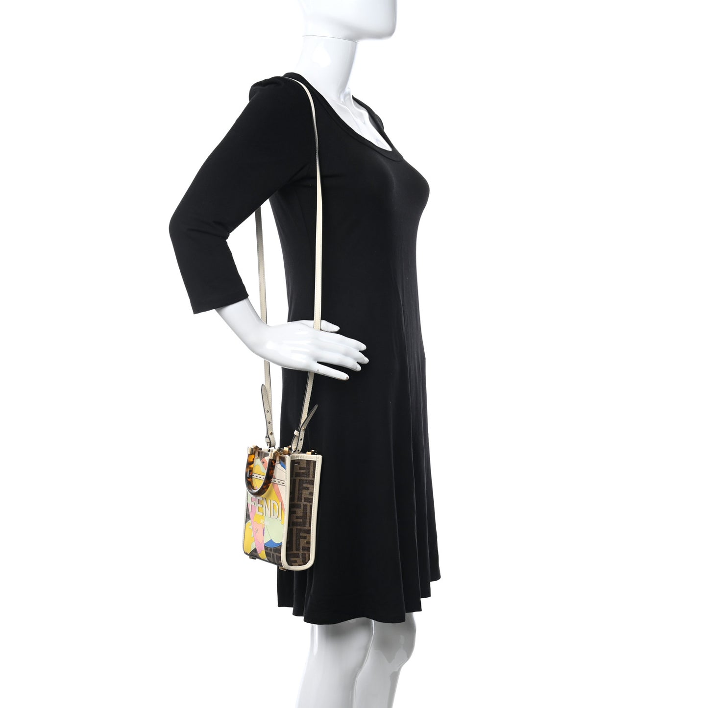 Glazed Fabric Vitello King Plexiglass FF 1974 Logo Hairdo Girls Inlay Mini Fendi Sunshine Shopper Tote Mogano Panna Multicolor