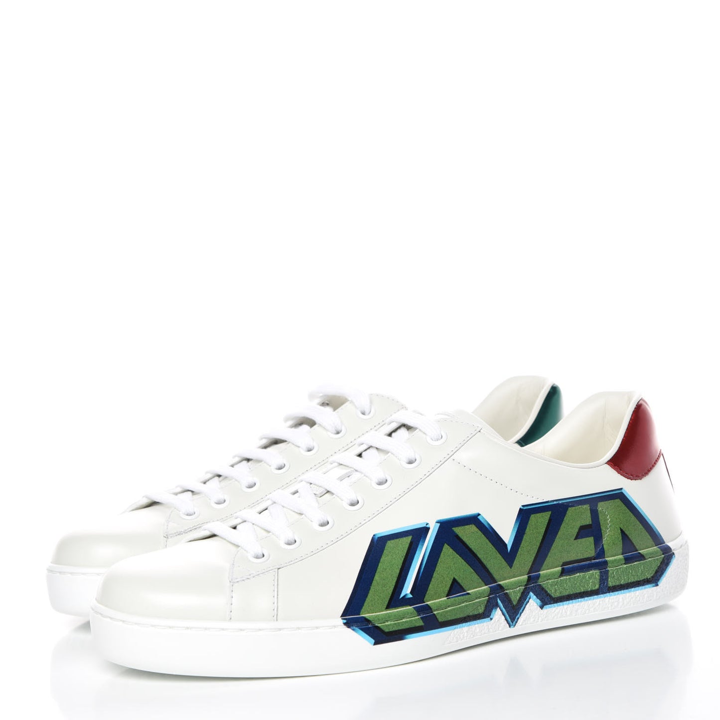 Calfskin Nappa LOVED Print Mens Ace Sneakers 7 White Red Flame Green
