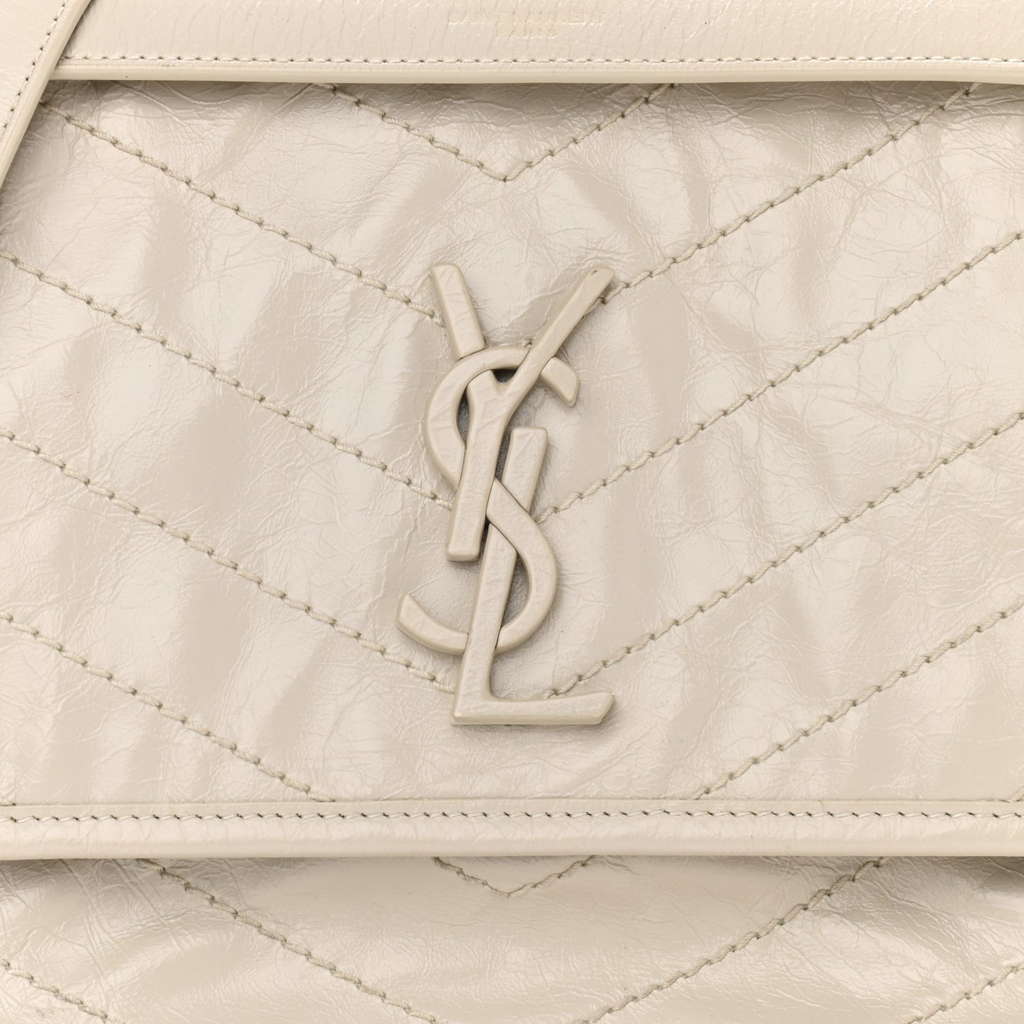 Crinkled Calfskin Matelasse Monogram Medium Niki Chain Satchel Ivory