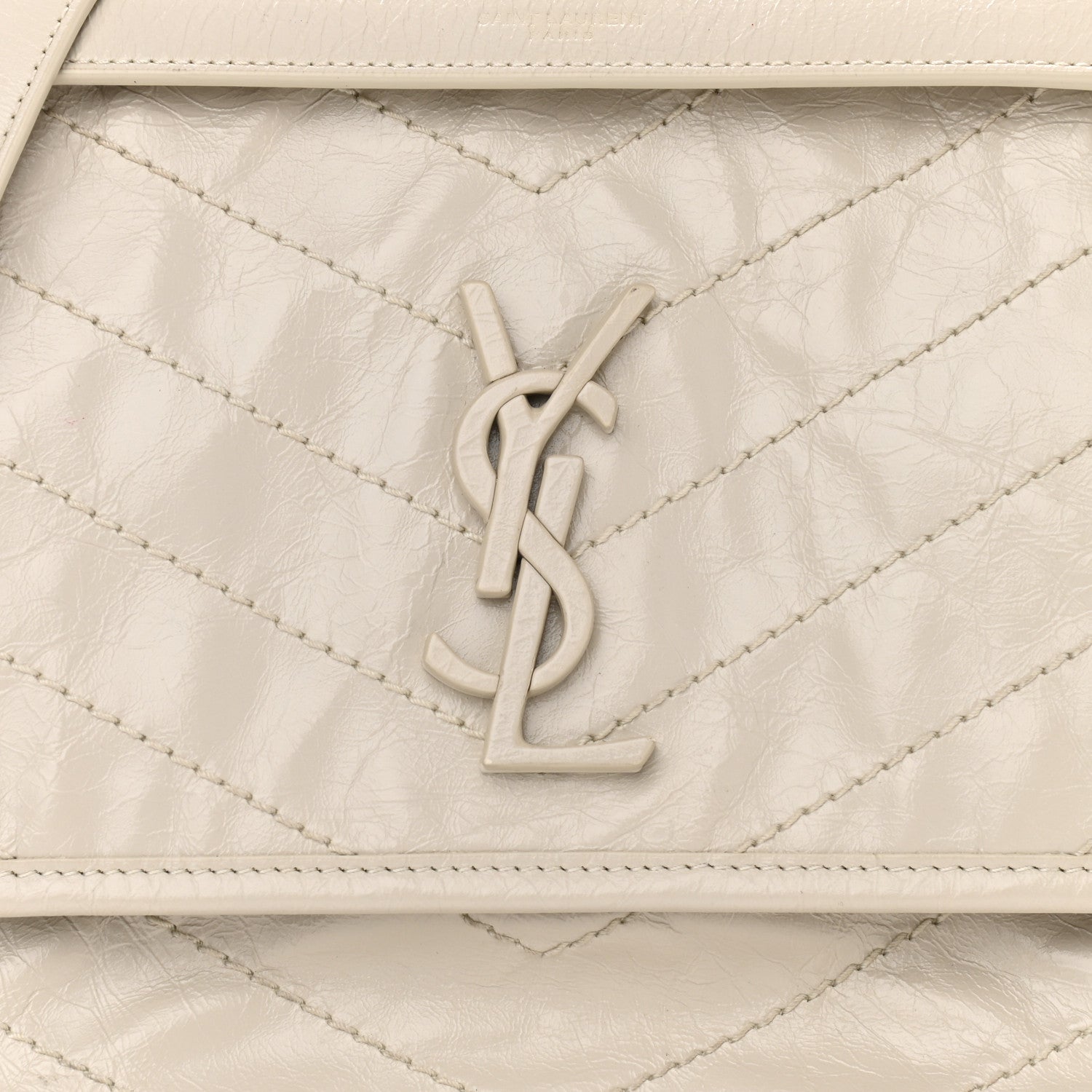 Saint Laurent Crinkled Calfskin Matelasse Monogram Medium Niki Chain Satchel Ivory 14 of 16
