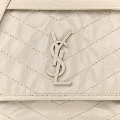 Saint Laurent Crinkled Calfskin Matelasse Monogram Medium Niki Chain Satchel Ivory 14 of 16