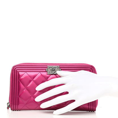 Chanel Metallic Patent Calfskin Quilted Boy L-Gusset Zip Wallet Pink 2 of 10