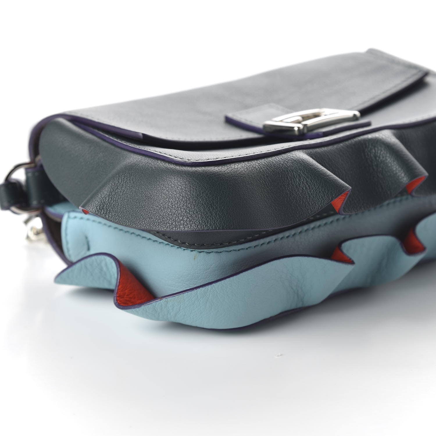 Fendi Vitello Dolce Waves Tri-Color Micro Double Baguette Verde Inglese Papavero Laguna 6 of 9