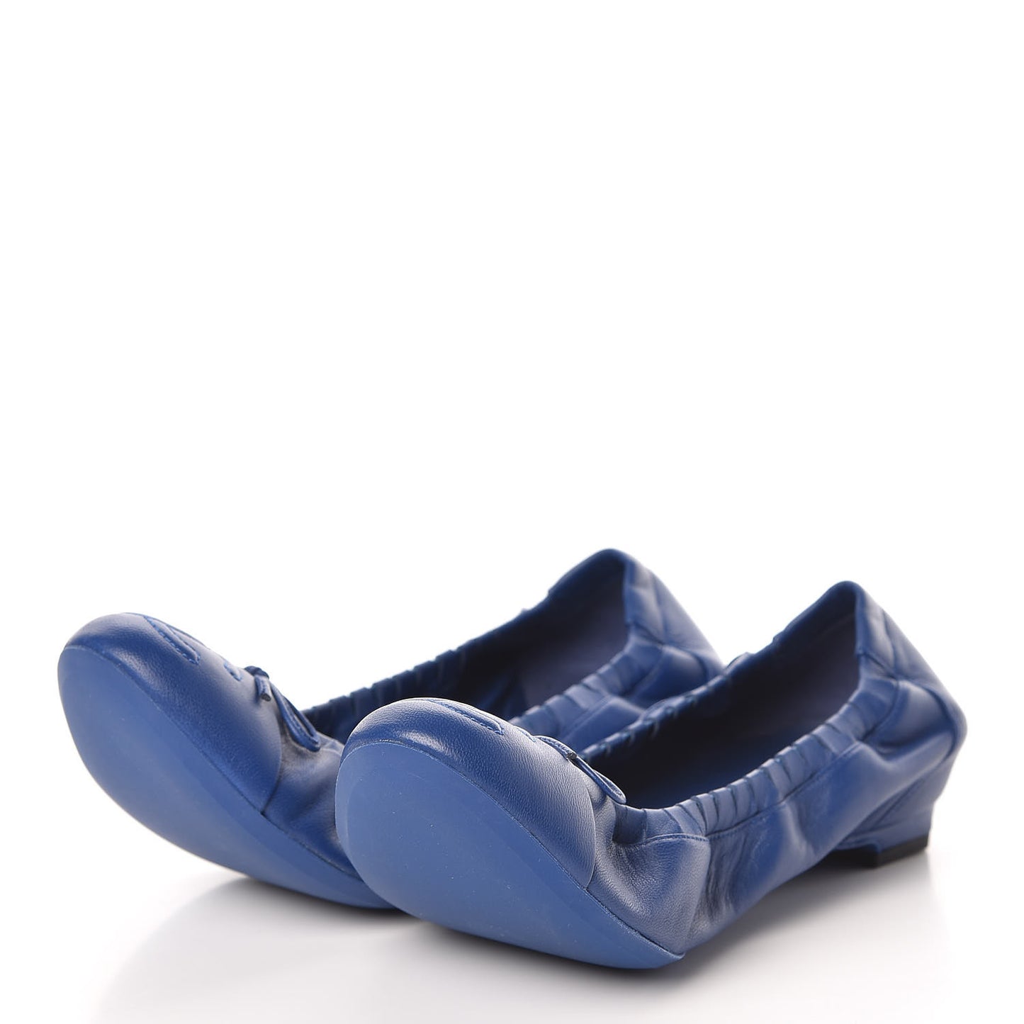 Lambskin CC Elastic Cap Toe Ballerina Flats 37 Blue