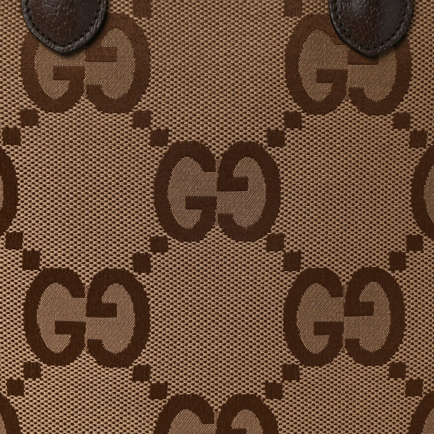 Monogram Jumbo GG Textured Dollar Calfskin Web Tote Bag Camel Ebony New Acero