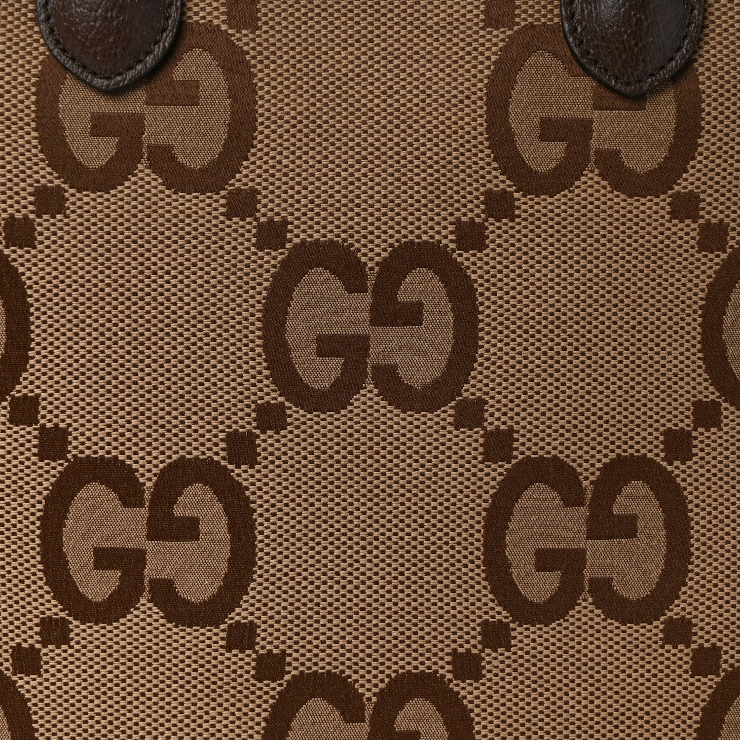 Gucci Monogram Jumbo GG Textured Dollar Calfskin Web Tote Bag Camel Ebony New Acero 7 of 12