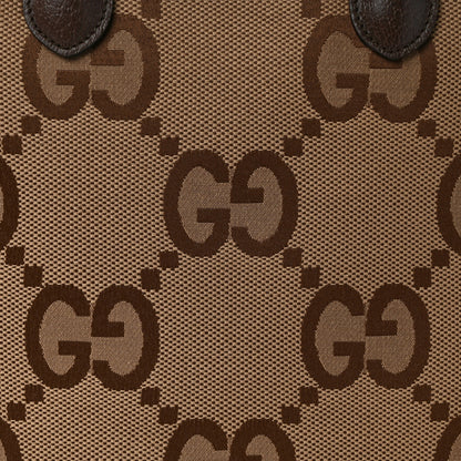 Gucci Monogram Jumbo GG Textured Dollar Calfskin Web Tote Bag Camel Ebony New Acero 7 of 12