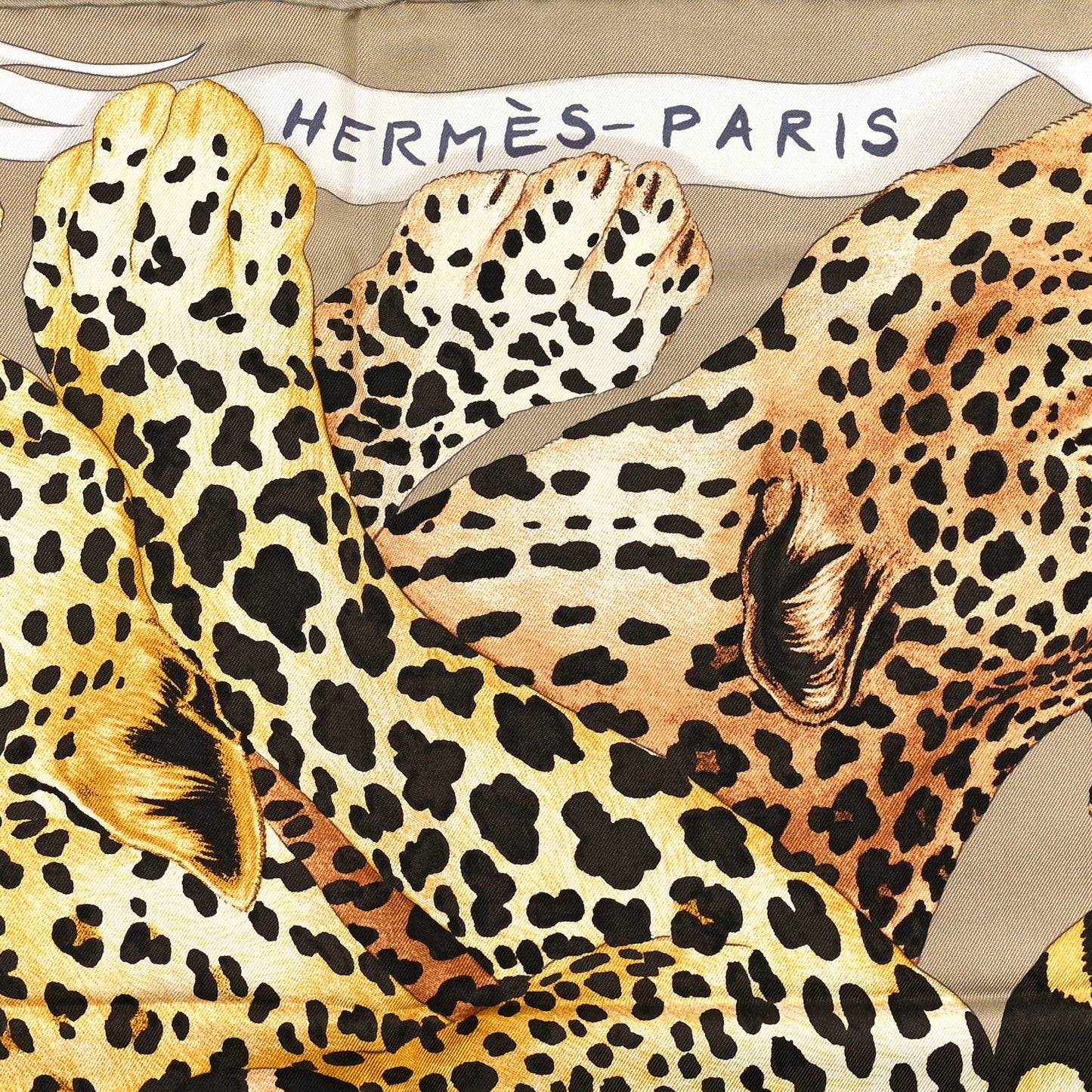 Silk Twill Lazy Leopardesses Scarf 90 Vert Black Gris Anthracite