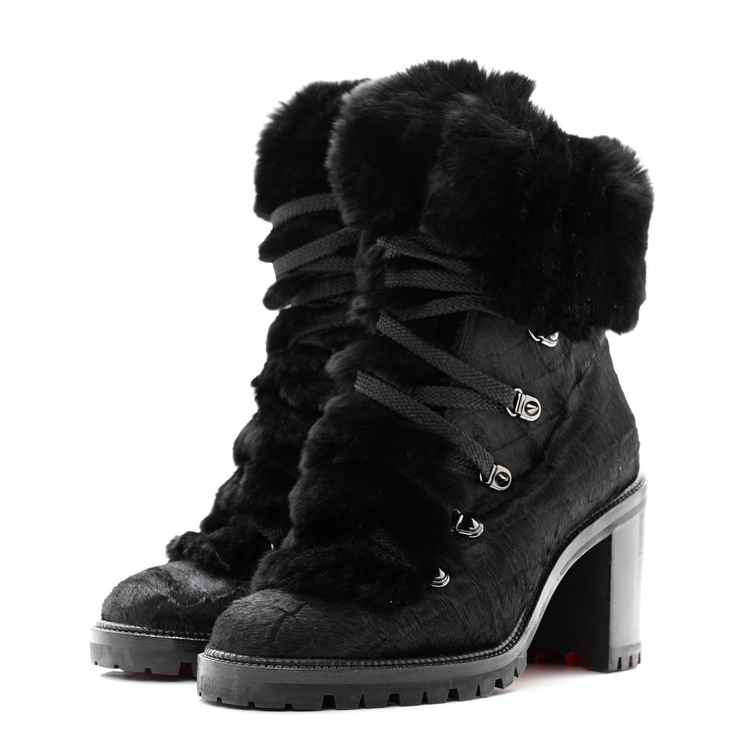 Christian Louboutin Fox Fur Fanny 70 Ankle Boots 38 Black 3 of 9