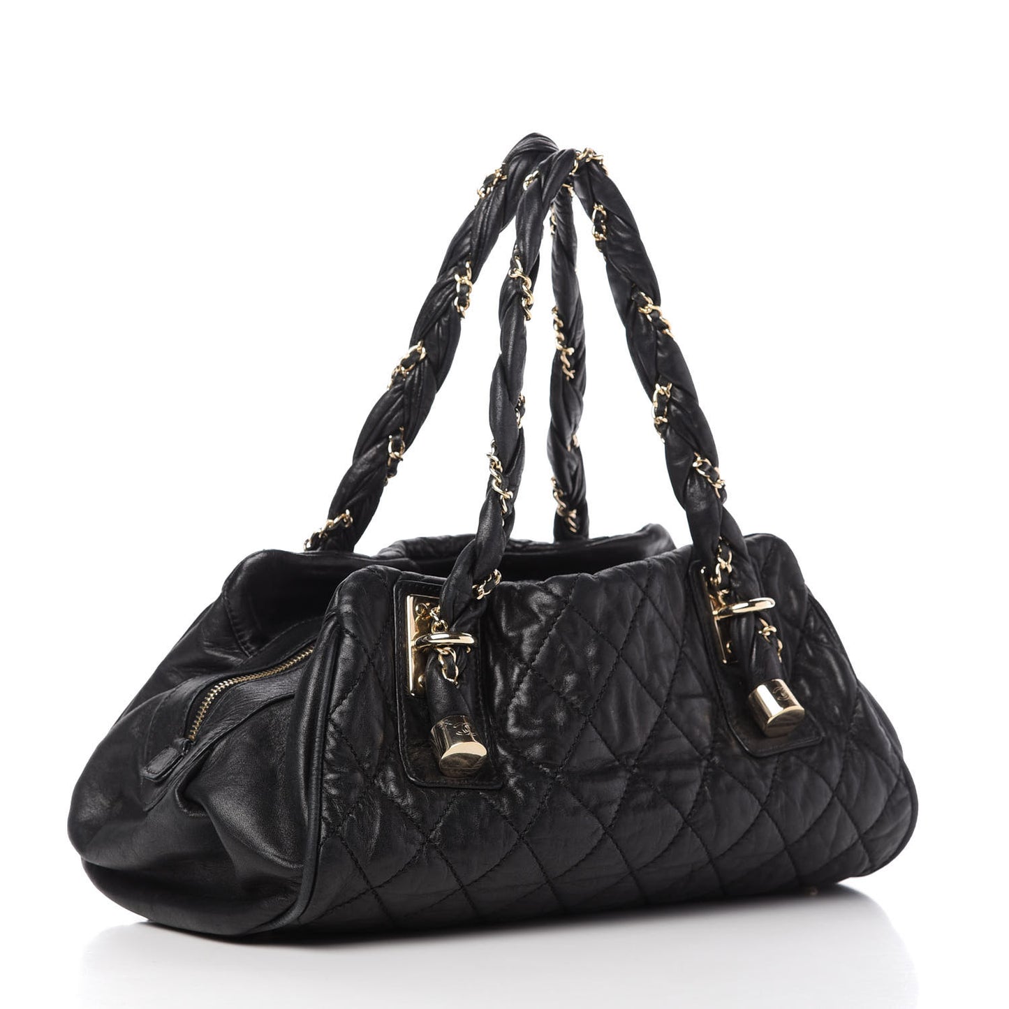 Distressed Lambskin Lady Braid Bowler Black