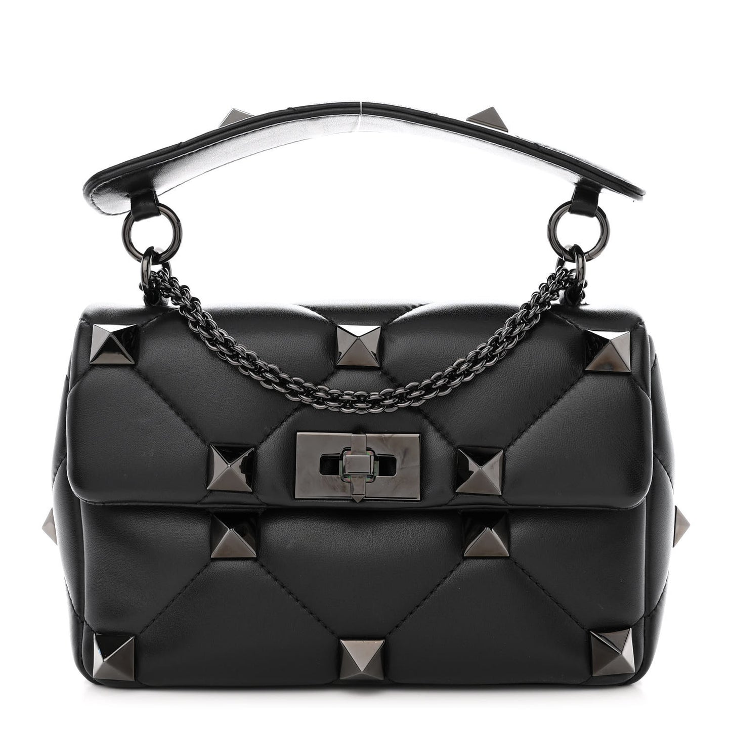 Nappa Monochrome Medium Roman Stud Shoulder Bag Black