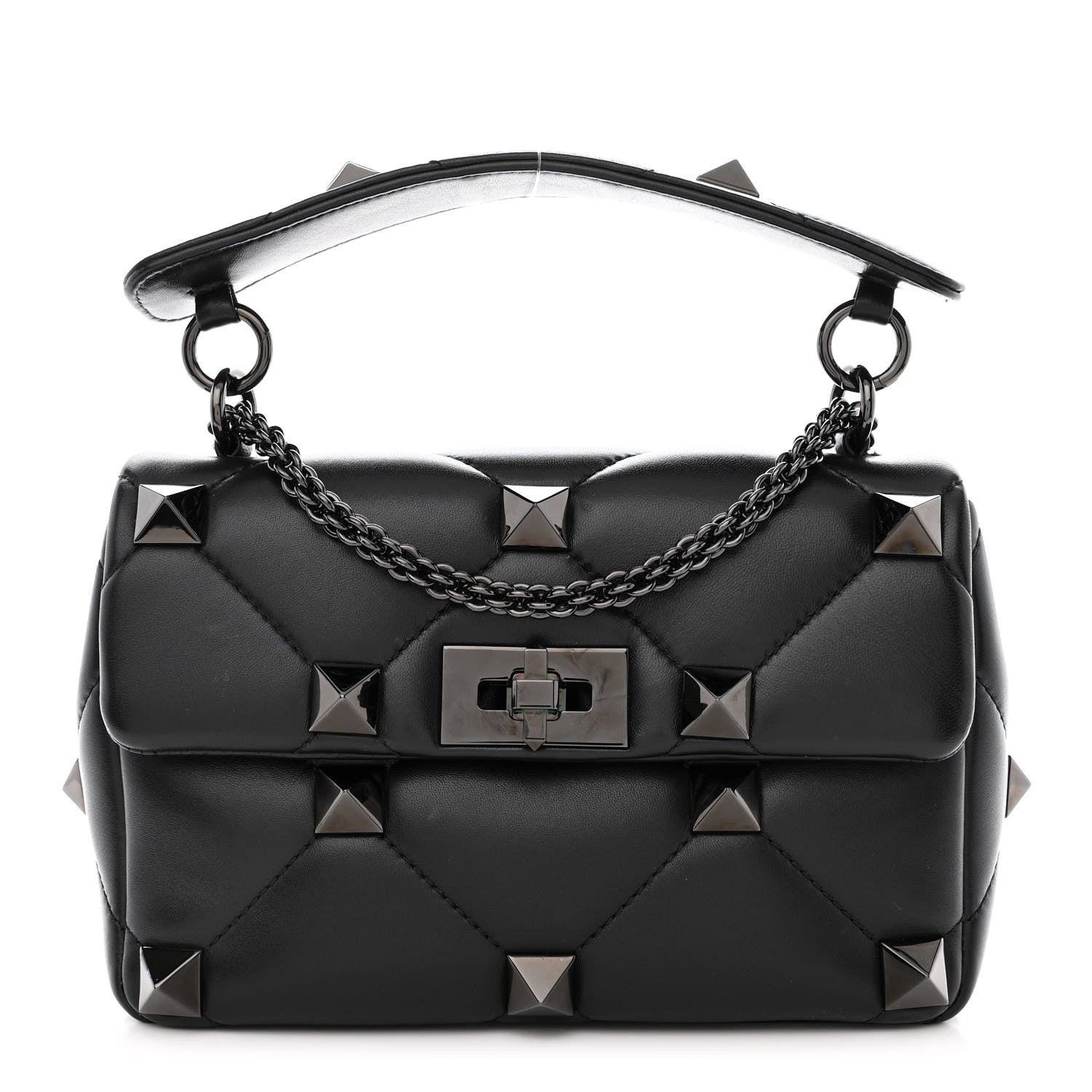 Valentino Garavani Nappa Monochrome Medium Roman Stud Shoulder Bag Black 1 of 11