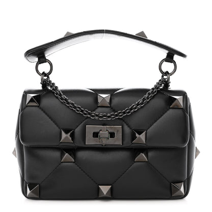 Valentino Garavani Nappa Monochrome Medium Roman Stud Shoulder Bag Black 1 of 11