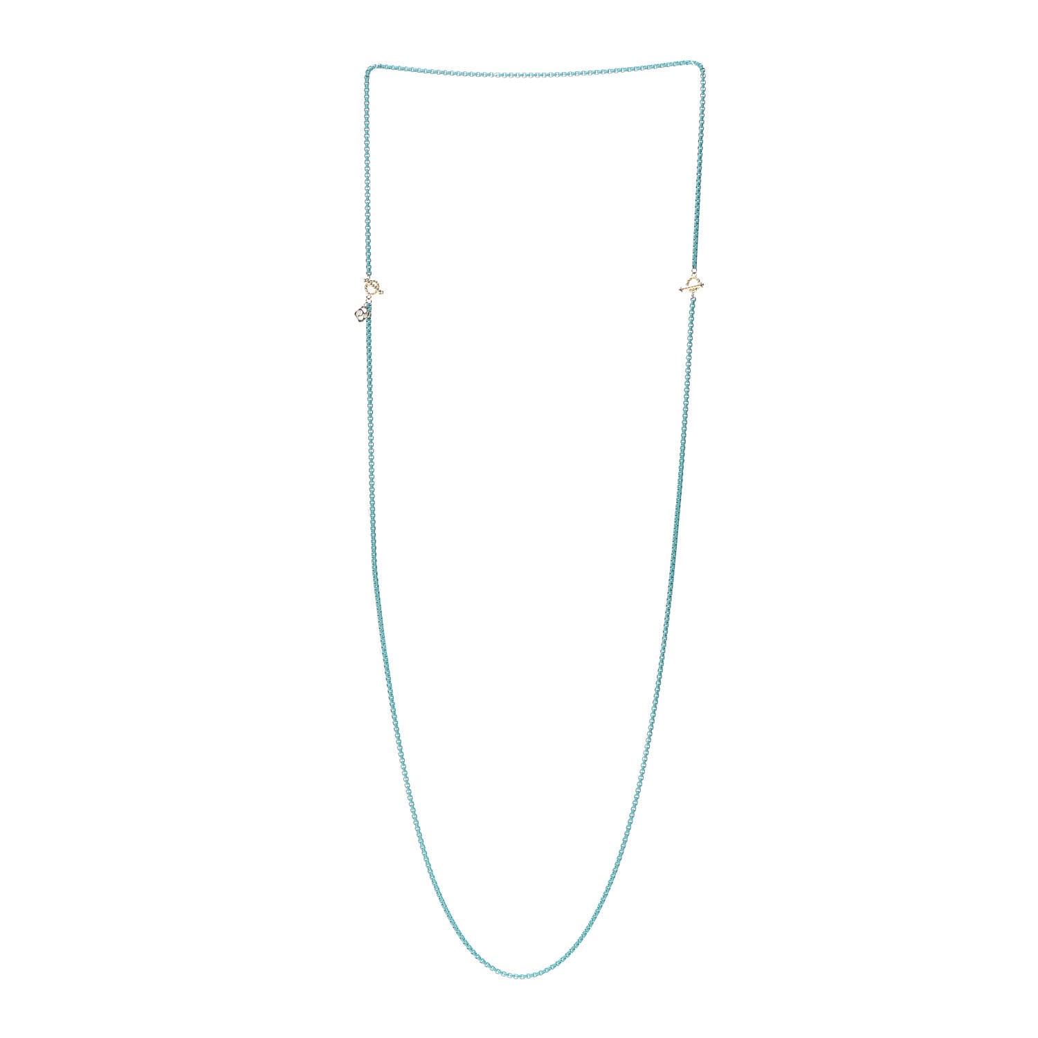 David Yurman Stainless Steel 14K Yellow Gold Acrylic Bel Aire Chain Necklace Turquoise 3 of 4