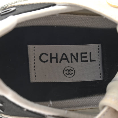Chanel Fabric Calfskin Suede CC Sneakers 40 White Black 6 of 8