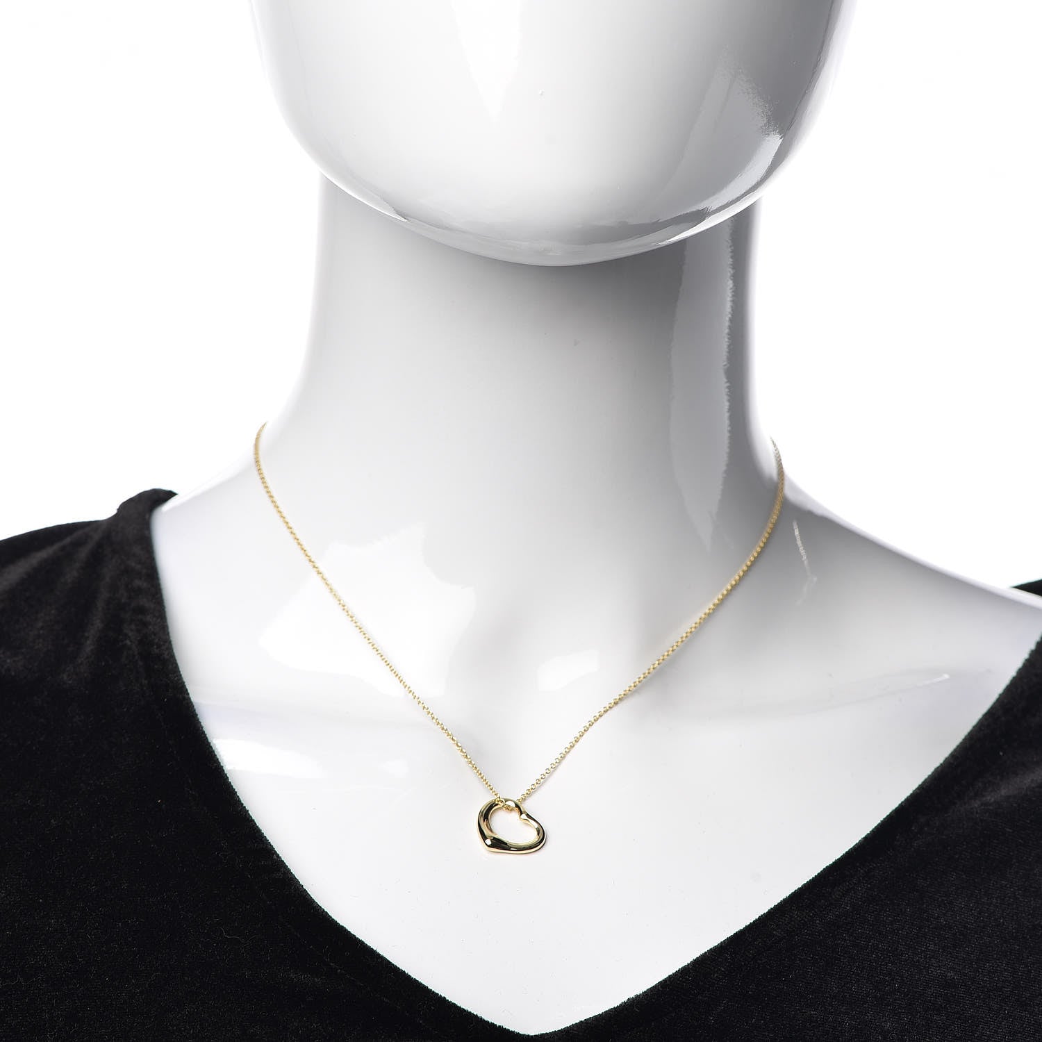 Tiffany 18K Yellow Gold 16mm Elsa Peretti Open Heart Pendant Necklace 2 of 9