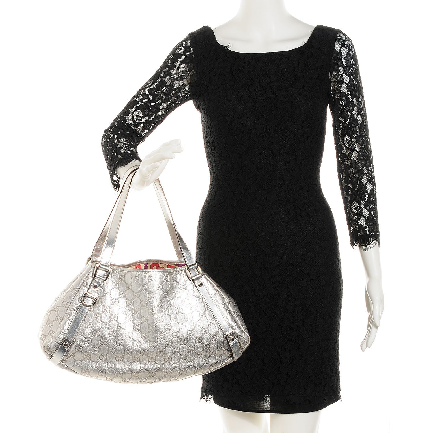 Gucci Guccissima Medium Abbey Shoulder Bag Silver 2 of 7