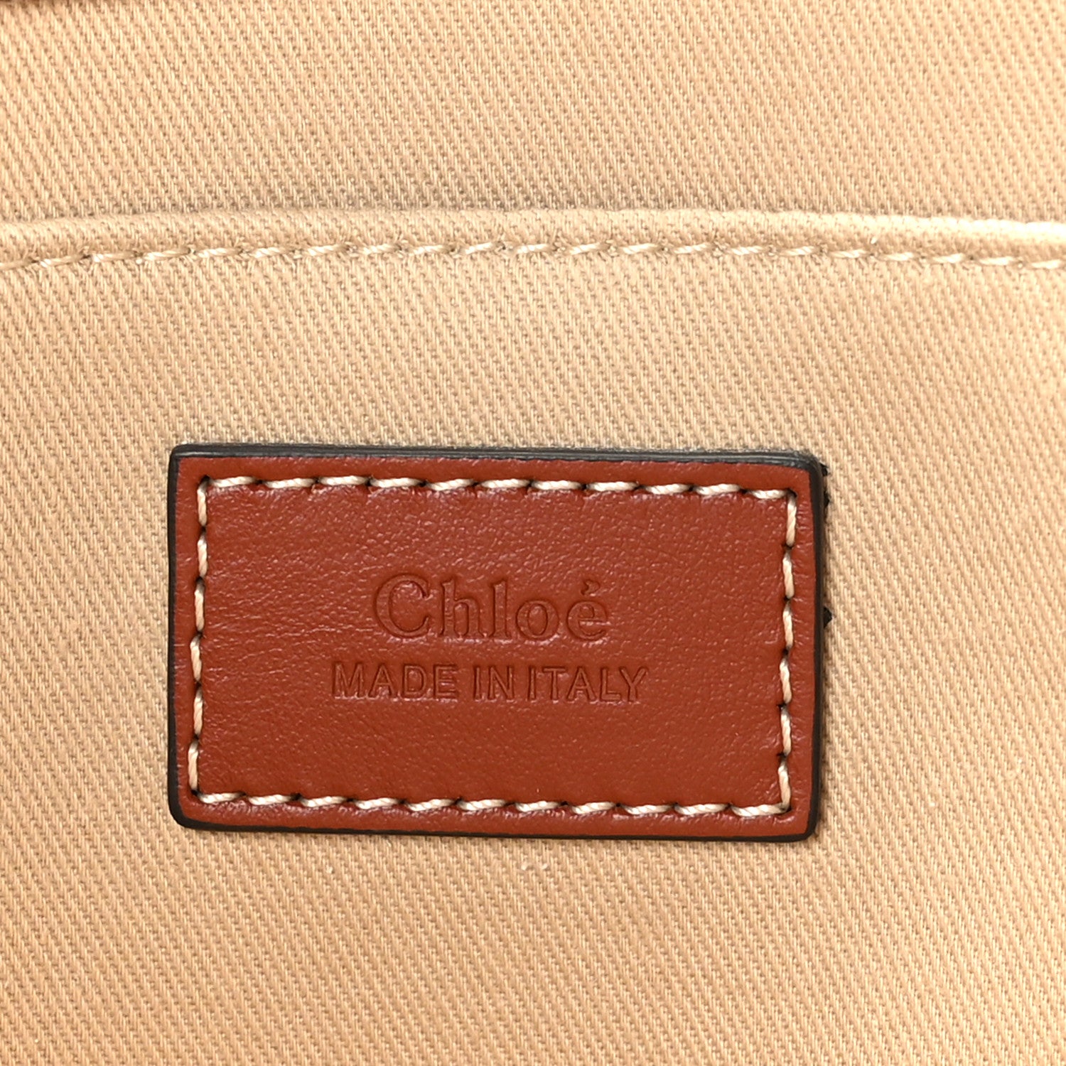 Chloe Cotton Calfskin Large Woody Ribbon Tote White Brown 6 of 9