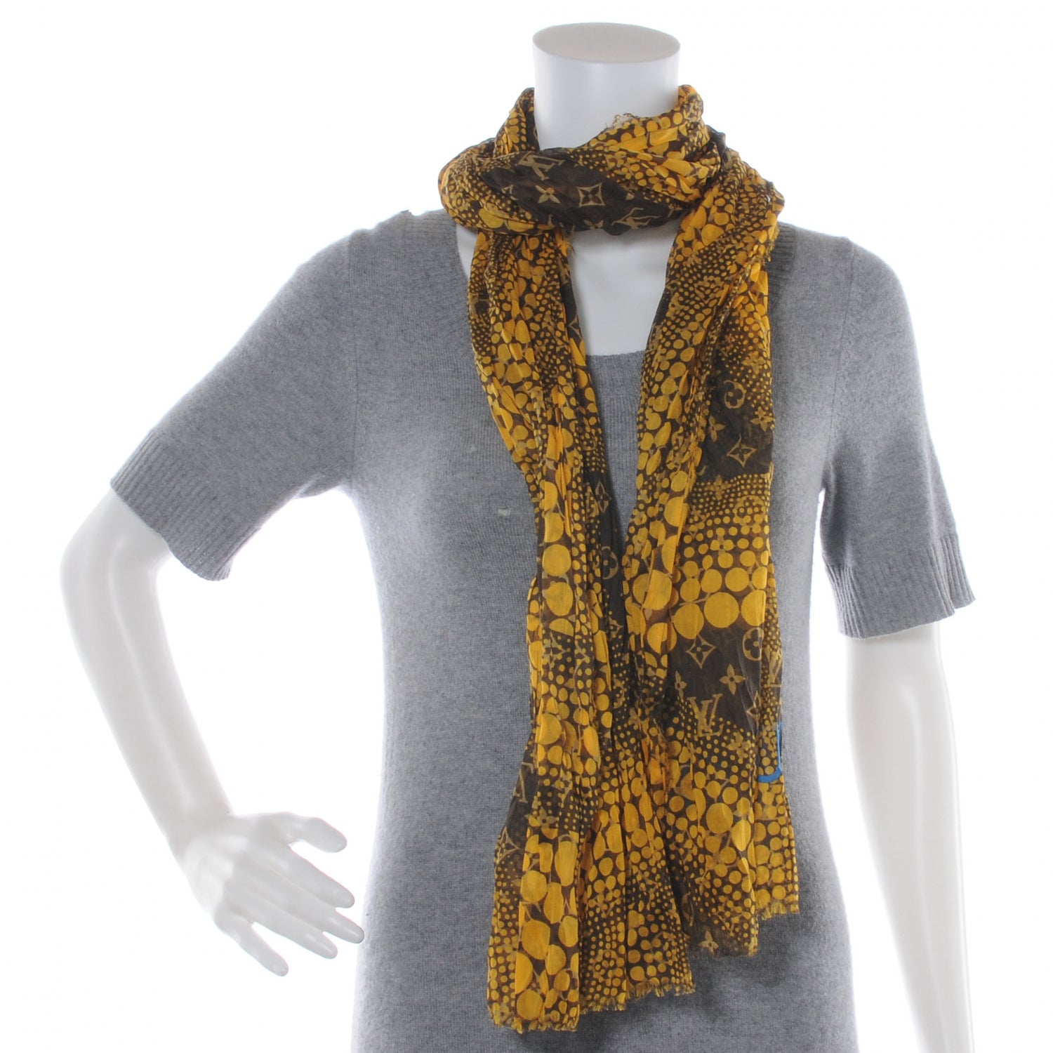 Louis Vuitton Cotton Monogram Kusama Infinity Dots Pareo Scarf Yellow 3 of 6