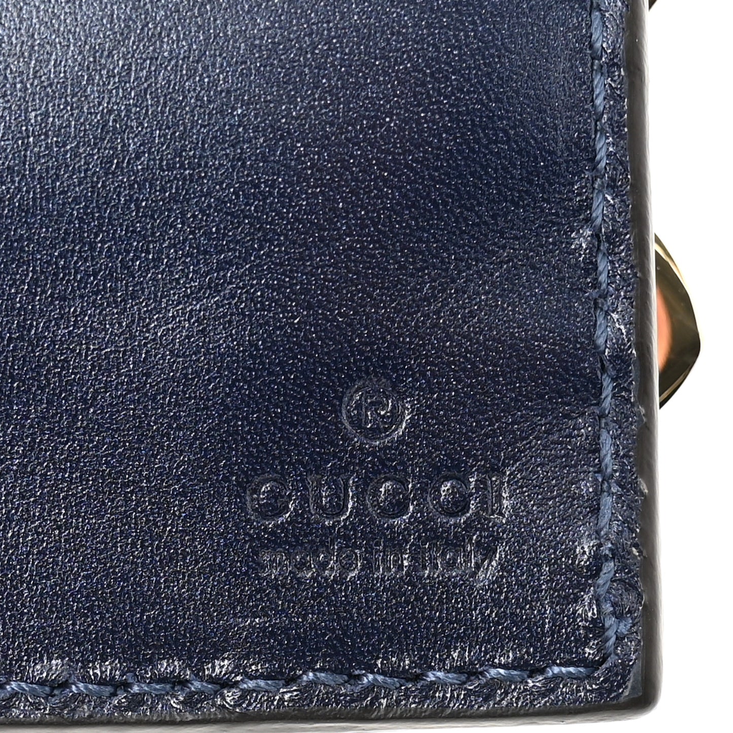 Metallic Patent Microguccissima Signature Chain Wallet Navy