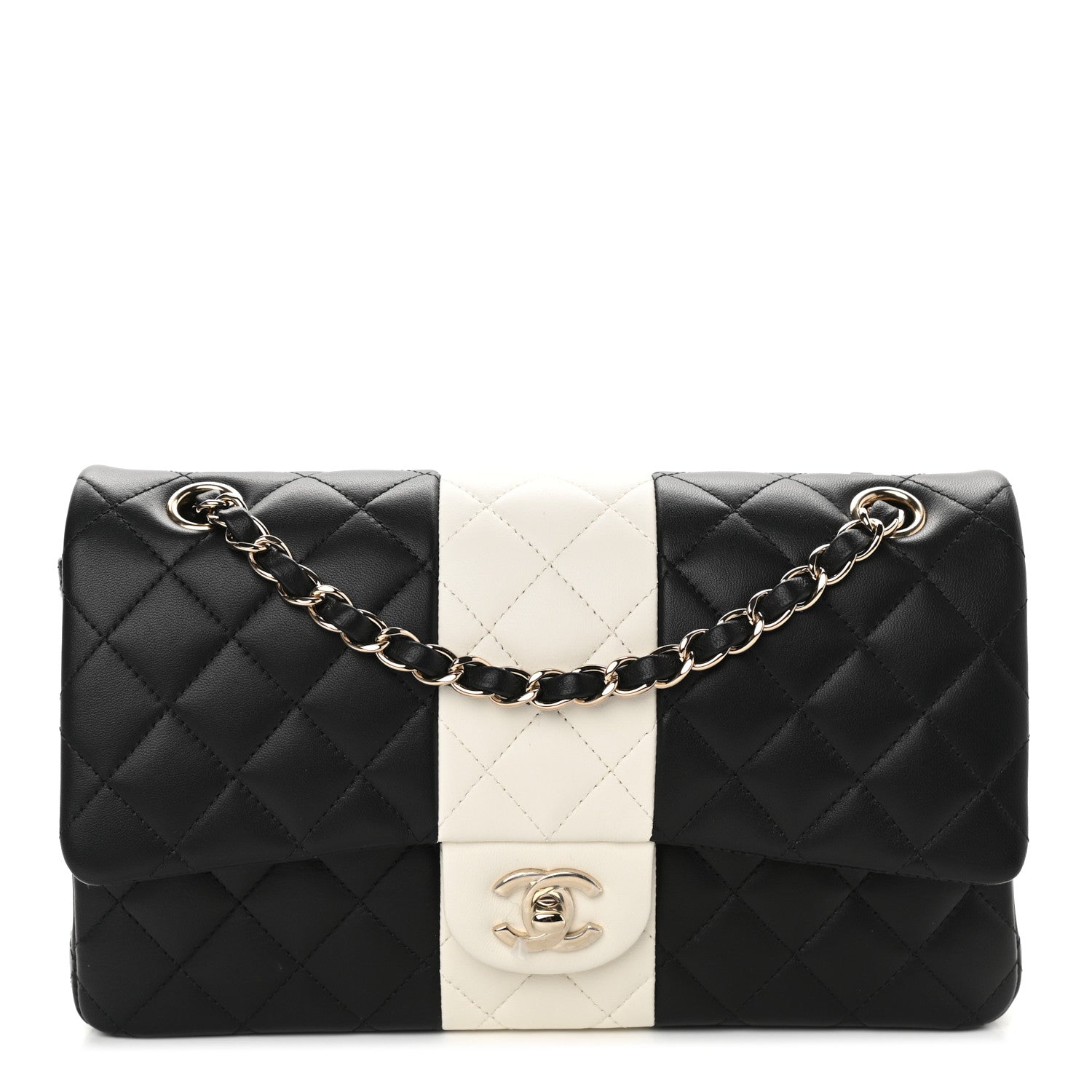 Chanel Lambskin Quilted Medium Double Flap Black White 1 of 9