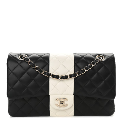 Chanel Lambskin Quilted Medium Double Flap Black White 1 of 9
