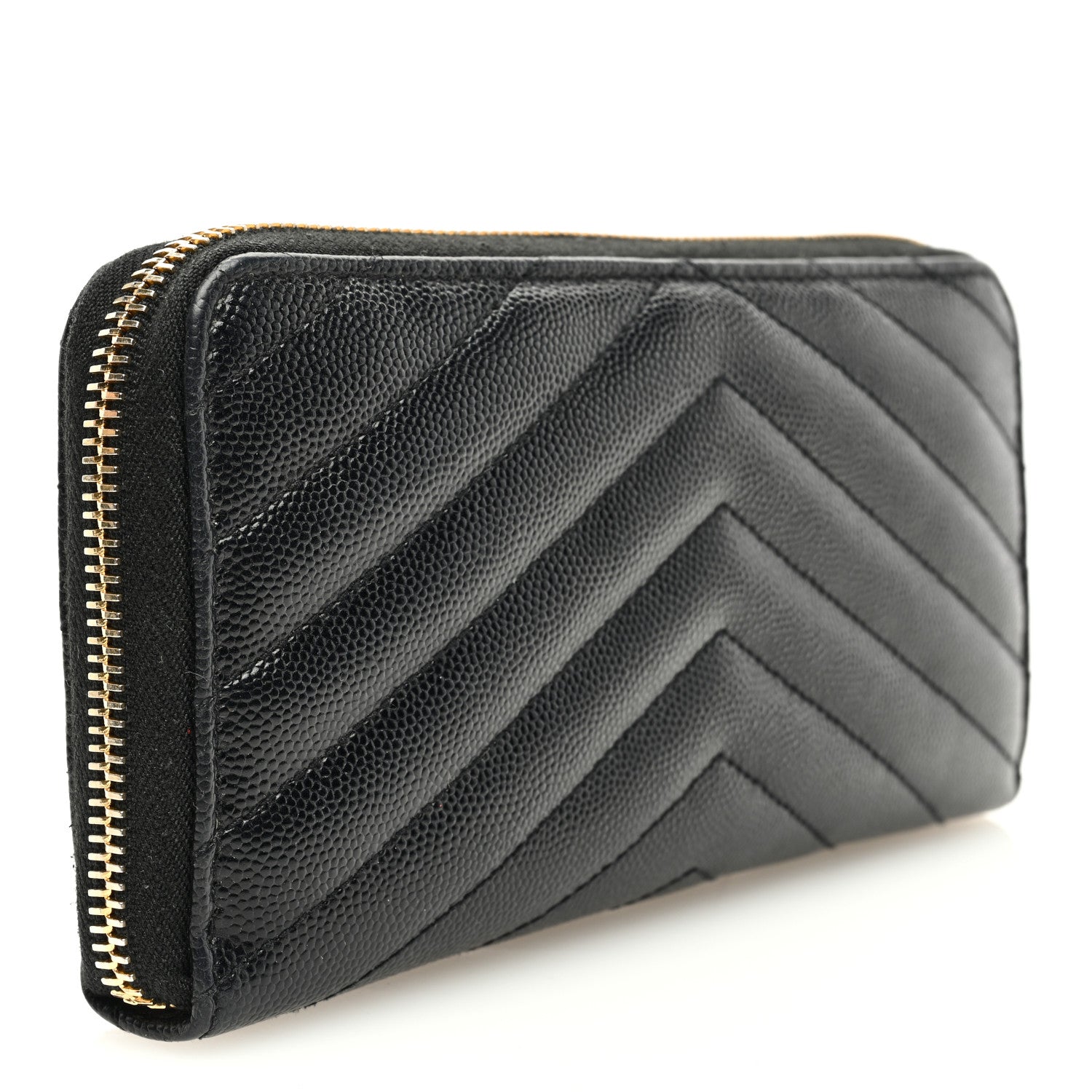 Saint Laurent Grain De Poudre Matelasse Chevron Monogram Zip Around Wallet Black 3 of 7