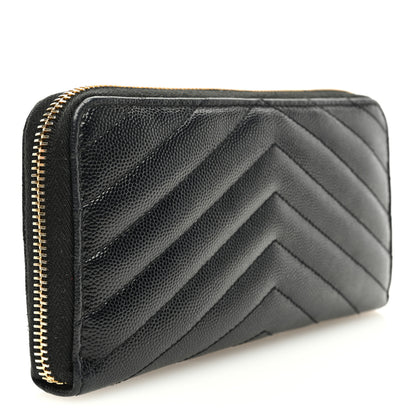 Saint Laurent Grain De Poudre Matelasse Chevron Monogram Zip Around Wallet Black 3 of 7