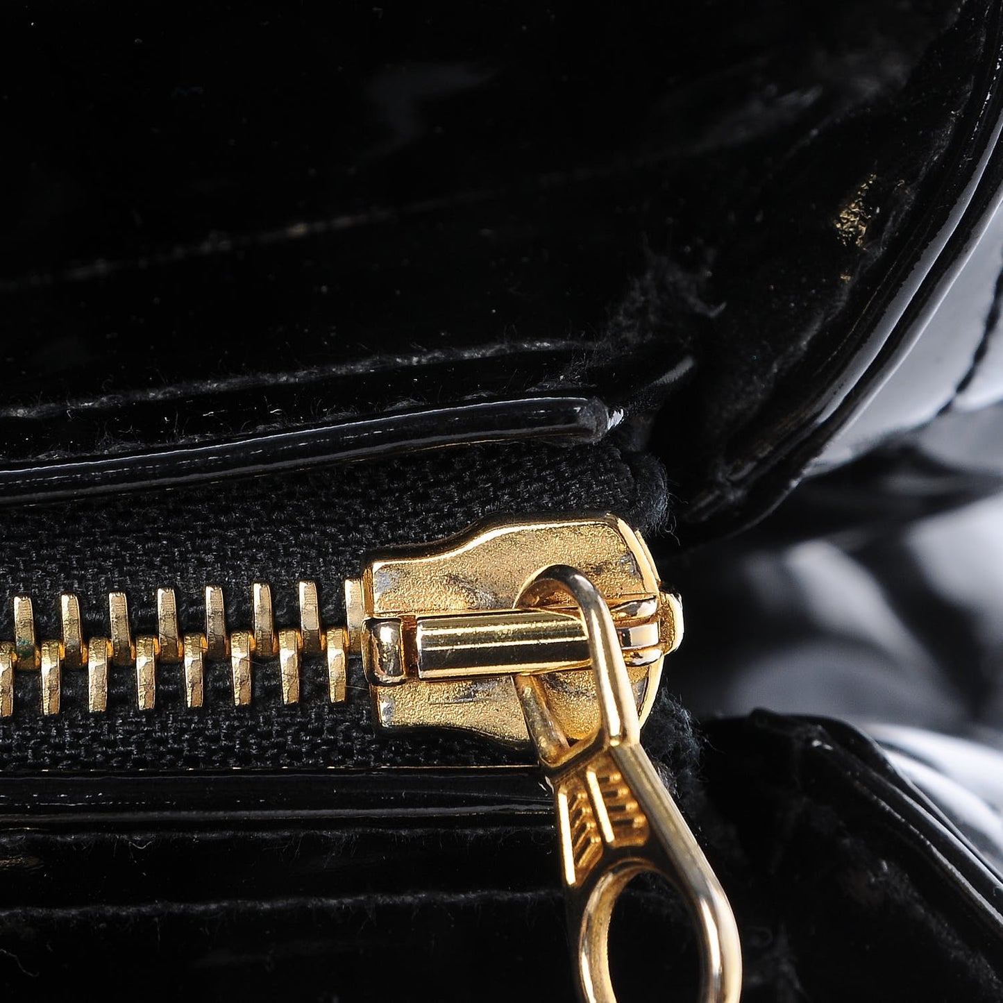 Patent Quilted Shoulder Bag Black
