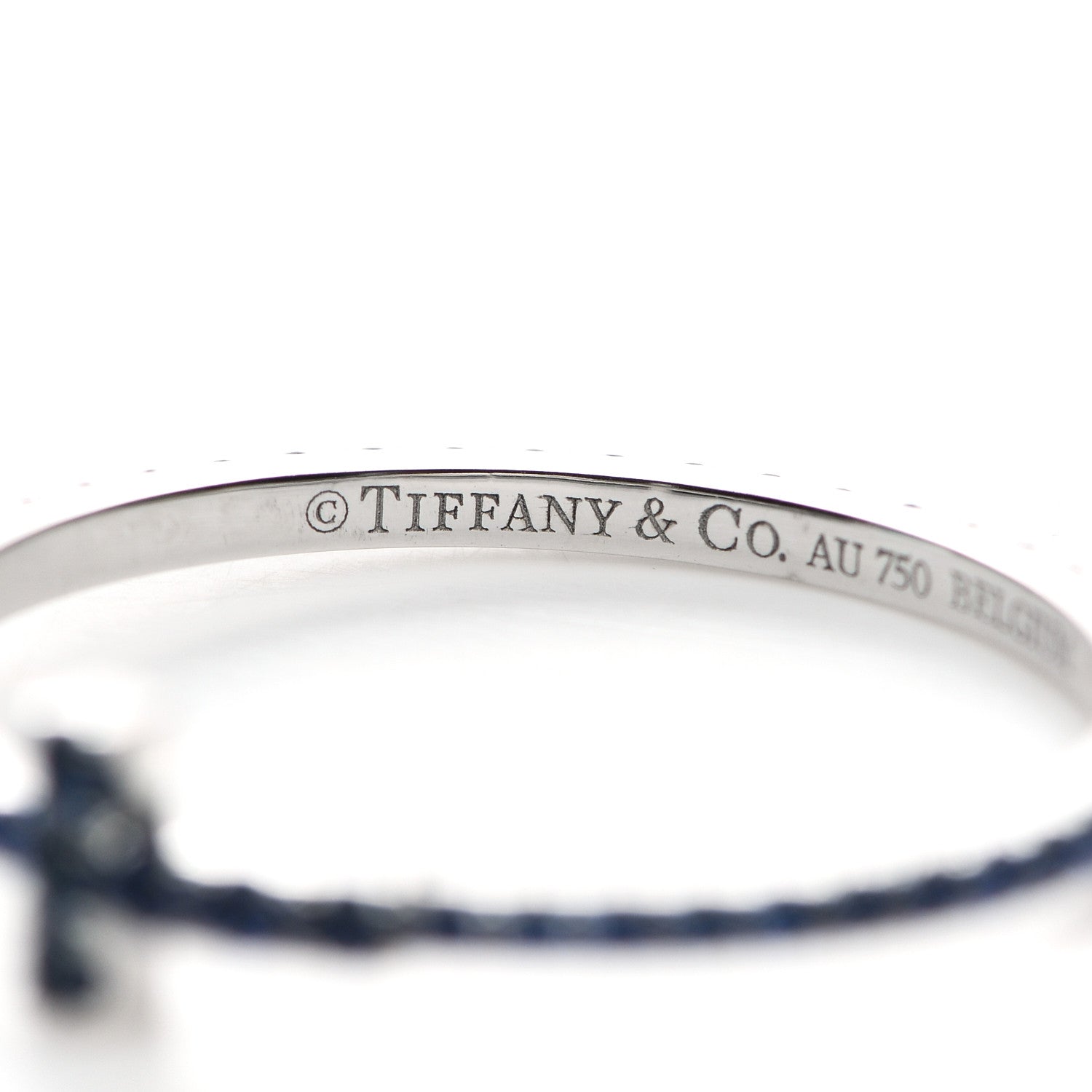 Tiffany 18K White Gold Blue Sapphire T Wire Pave Ring 54 7 4 of 6