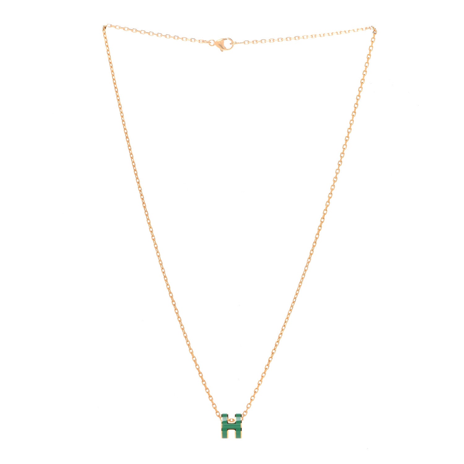 Hermes Lacquered Gold Mini Pop H Pendant Necklace Malachite 3 of 7
