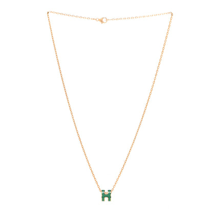 Hermes Lacquered Gold Mini Pop H Pendant Necklace Malachite 3 of 7