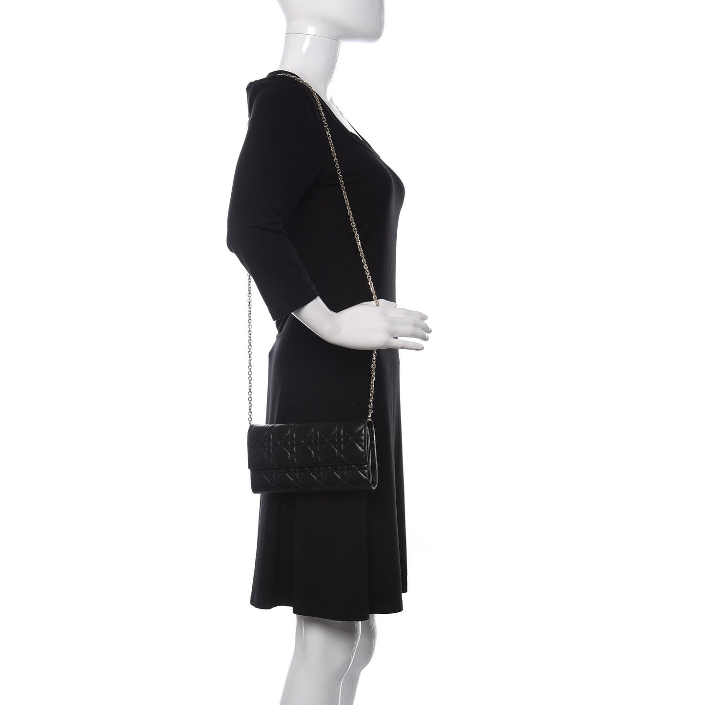 Lambskin Cannage Lady Dior Rendezvous Wallet On Chain Black